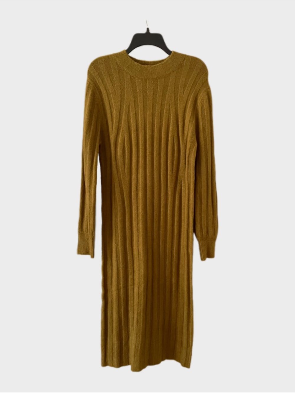 A New Day Ribbed Long Sleeve Sweater Midi Dress - Green Yellow